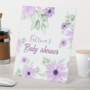 Personalized Violet Watercolor Flowers Baby Shower Pedestal Sign