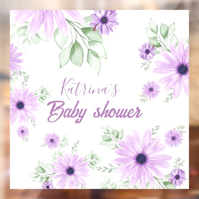 Personalized Violet Watercolor Flowers Baby Shower Window Cling (Sheet 2)