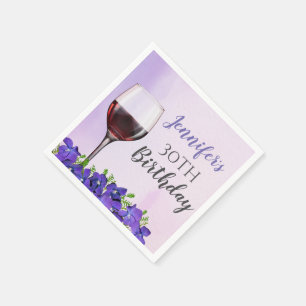 Personalized Violets and Wine Glass 30th Birthday Napkin