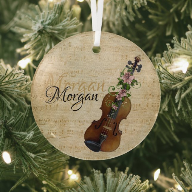 Personalized Violin Christmas Glass Ornament (Insitu)