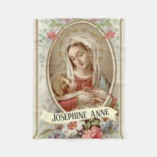Personalized Virgin Madonna Mary with Baby Jesus Fleece Blanket