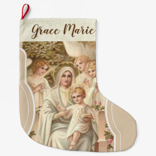 Personalized Virgin Mary with Jesus & Angels Large Christmas Stocking
