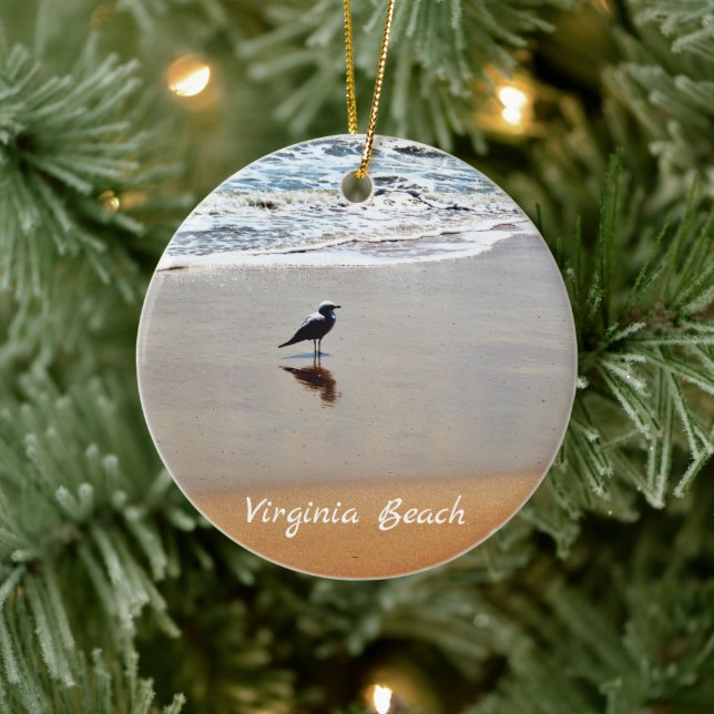 Personalized Virginia Beach ~ Seagull, Sand, Ocean Ceramic Ornament (Tree)