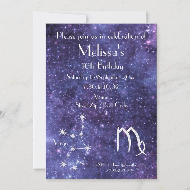 Personalized Virgo Zodiac Galaxy Party Invitation (Front)