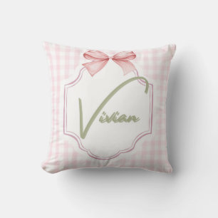 Personalized Vivian Baby Girl Nursery Bow&Gingham Throw Pillow