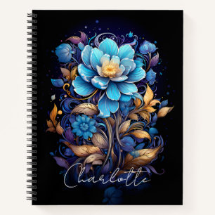 Personalized Vivid Blue Flower with Name Notebook
