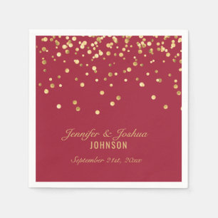 Personalized Vivid BURGUNDY Gold Confetti Wedding Napkin