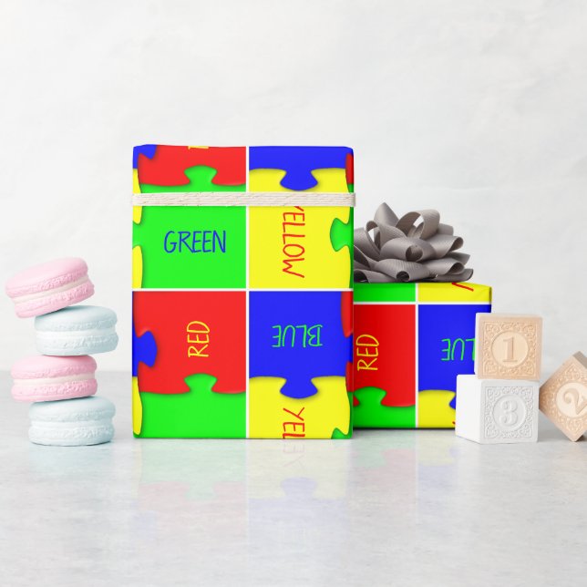 Personalized Vivid Coloured Jigsaw Puzzle Pieces  Wrapping Paper (Baby Shower)