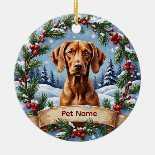 Personalized Vizsla Christmas Ceramic Ornament (Back)