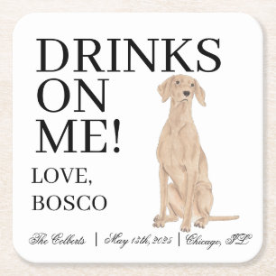 Personalized Vizsla Wedding Square Paper Coaster
