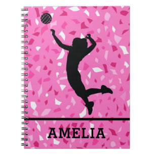 Personalized Volleyball And Pink Terrazzo Pattern Notebook