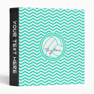 Personalized Volleyball; Aqua Green Chevron Binder