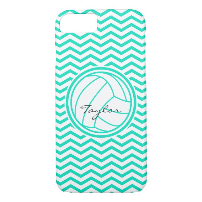 Personalized Volleyball; Aqua Green Chevron Case-Mate iPhone Case (Back)