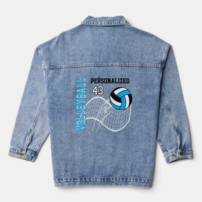 Personalized Volleyball - Baby Blue Denim Jacket (Back)