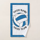 Personalized Volleyball Ball Blue & White Sports Hand Towel<br><div class="desc">Cool personalized towel for volleyball lovers. Type your own initials or any other text in the custom text boxes or erase the text and leave it blank. You can also change the background colour, letter size and font. This towel is a perfect gift for volleyball player, coach or sports fan....</div>