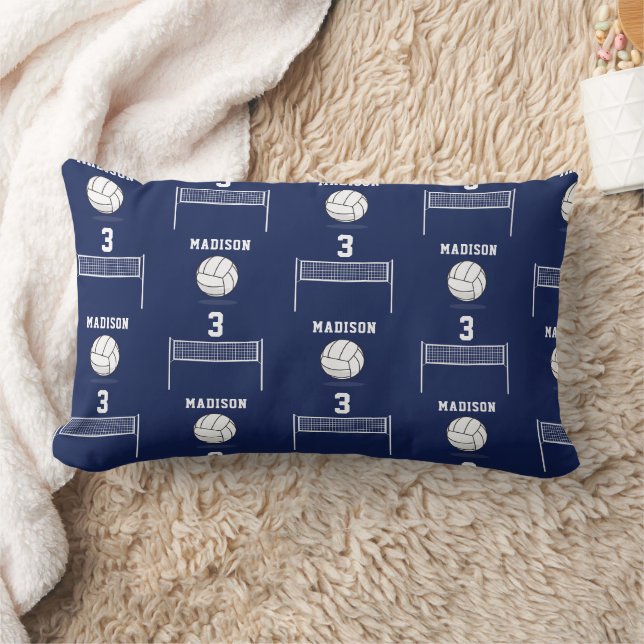 Personalized Volleyball Ball & Net Pattern Lumbar Pillow (Blanket)