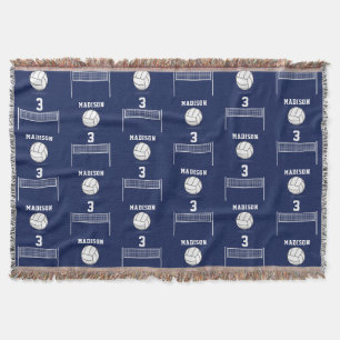 Personalized Volleyball Ball & Net Pattern Throw Blanket