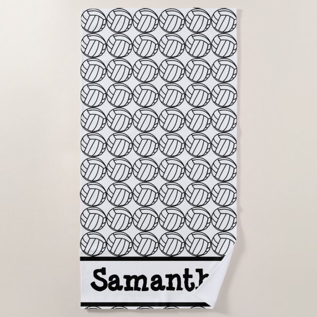 Personalized Volleyball Black Beach Towel (Front)