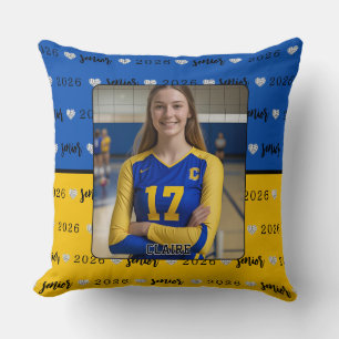 Personalized Volleyball Blue and Yellow Senior Throw Pillow