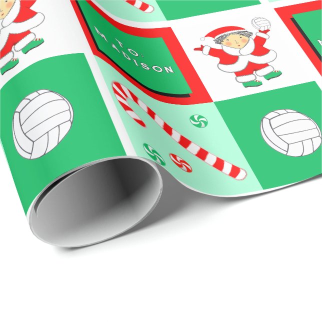 Personalized Volleyball Christmas Wrapping Paper (Roll Corner)