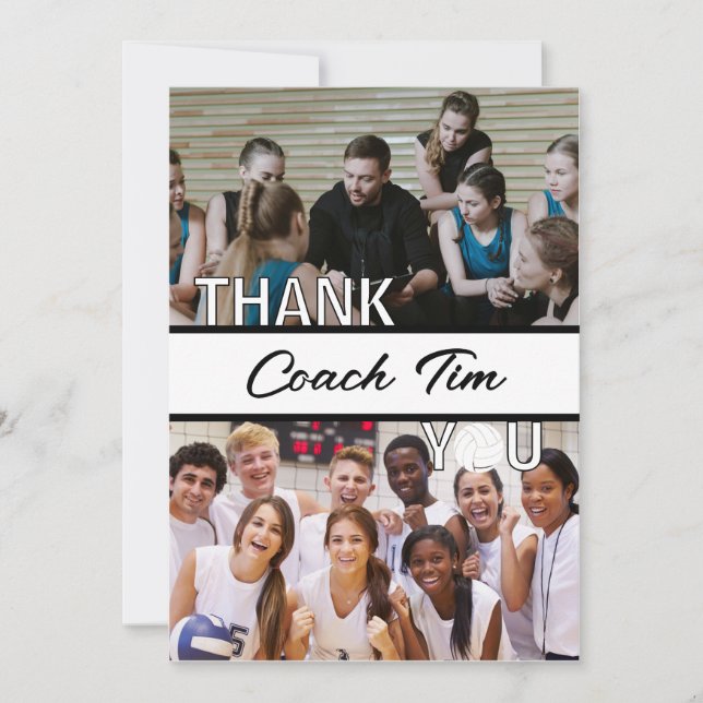 Personalized Volleyball Coach Picture Thank You Card (Front)