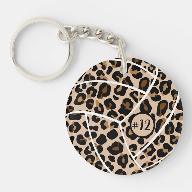 Personalized Volleyball Gift Idea, Leopard Keychain (Front)