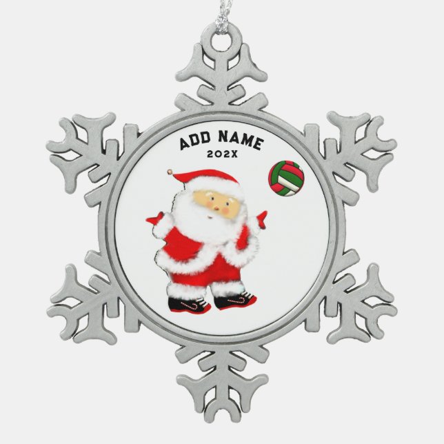Personalized Volleyball Gifts Snowflake Pewter Christmas Ornament (Front)