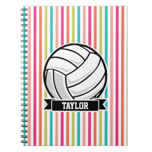 Personalized Volleyball on Colourful Stripes Notebook