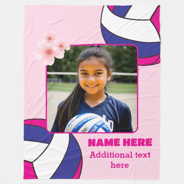 Personalized Volleyball Photo Fleece Blanket (Front)