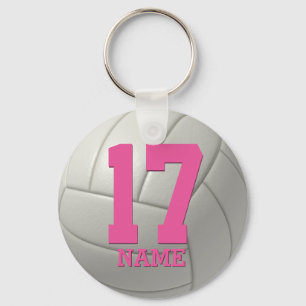 Personalized Volleyball (pink name & number) Keychain