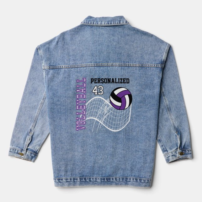 Personalized Volleyball - Purple Denim Jacket (Back)