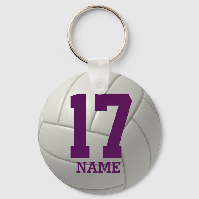 Personalized Volleyball (purple name & number) Keychain (Front)