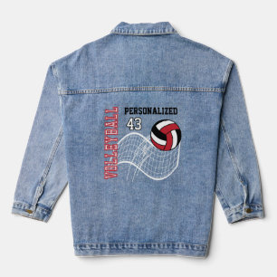 Personalized Volleyball - Red Denim Jacket