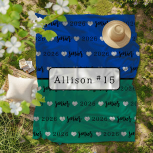 Personalized Volleyball Senior blue and green Fleece Blanket