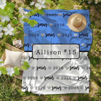 Personalized Volleyball Senior blue and white Fleece Blanket