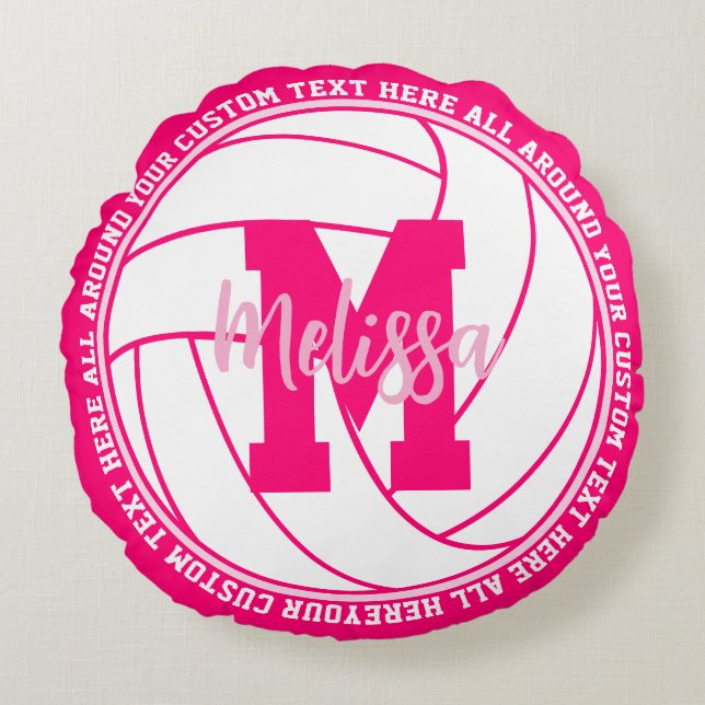 Personalized Volleyball Team Pink Girls Round Pillow (Front)