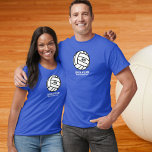 Personalized Volleyball Team, Player Name & Number T-Shirt<br><div class="desc">This personalized Volleyball design features a black and white drawing of volleyball, your player's jersey number and your custom text - player's name, coach's name, team name, etc. You can also customize the background colour to match your team colours - just click on customize and then the small eye dropper....</div>