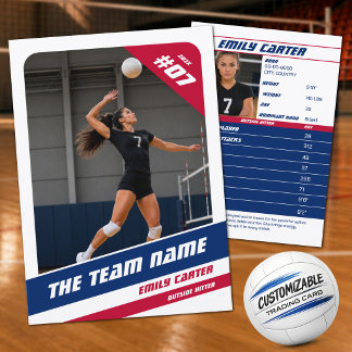 Personalized Volleyball Trading Card Red Blue
