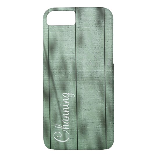 Personalized w/ Photo of Green Rustic Wood Wall iPhone 7 Case