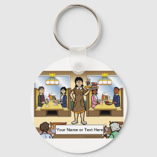 Personalized Waitress, Casual Dining Cartoon  Keychain