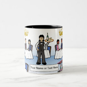 Personalized Waitress, Formal Dining Cartoon Two-Tone Coffee Mug