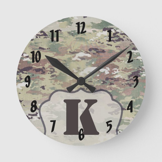Personalized Wall Clock Army OCP Camo Uniform Camo (Front)