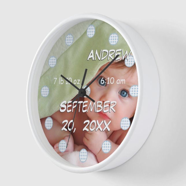Personalized Wall Clock Baby's Name and Birth Date (Angle)