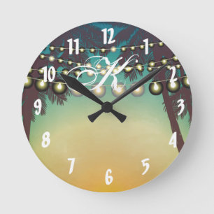 Personalized Wall Clock Beach Sunset Palm Trees St