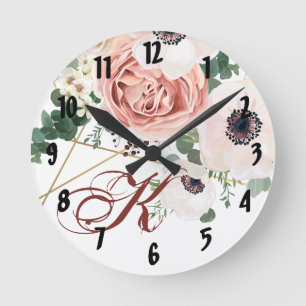 Personalized Wall Clock Geometric Garden Rose Anem
