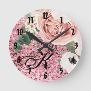 Personalized Wall Clock Geometric Garden Rose Glit