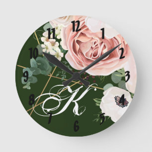 Personalized Wall Clock Geometric Garden Rose Hunt