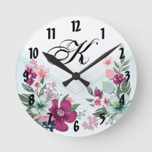 Personalized Wall Clock Tropical Flower on Blue Om