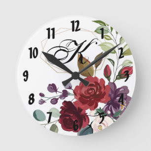 Personalized Wall Clock White Roses Gold Geometric