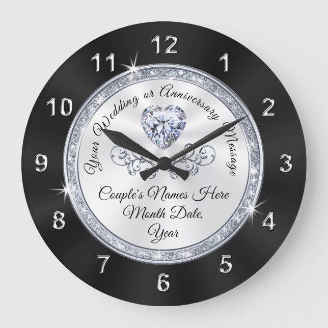 Personalized Wall Clocks for Weddings, Black White (Front)